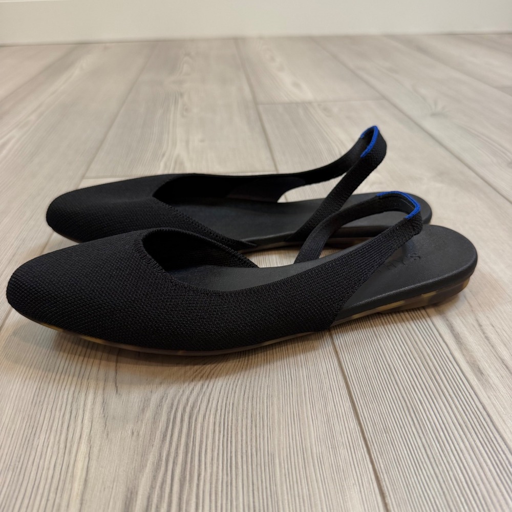 Rothys Pointed Toe Slingback Flats Black Tortoise Shell Sole Size 9.5